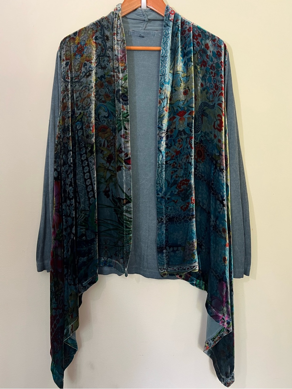 Johnny Was Silk Velvet Burnout Kimono Cardigan Jacket Floral Boho Size Medium